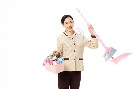 手提篮子家政服务女性手提清洁工具背景