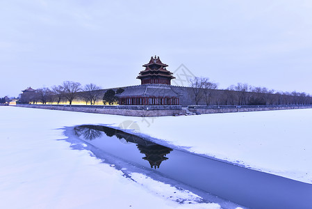 庭院玩雪故宫紫禁城角楼的雪景背景