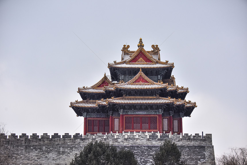 故宫紫禁城角楼城的雪景图片