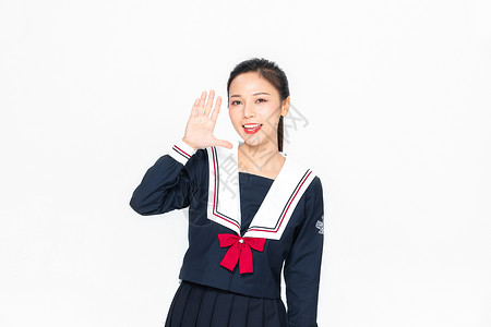 学院风大学生JK服美女张开手讲话背景图片