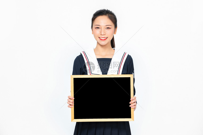 学院风大学生JK服美女拿黑板图片
