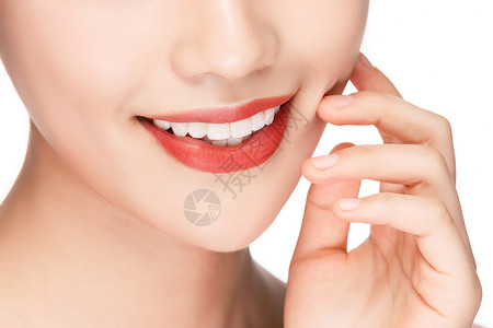 人工种植牙女性嘴唇口腔牙齿健康背景