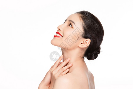 美女美容保养护肤侧脸亚洲人高清图片素材