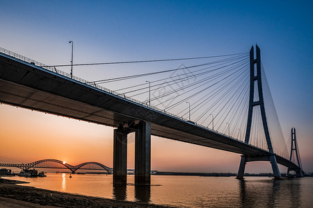 南京长江第三大桥南京长江大桥夕阳背景