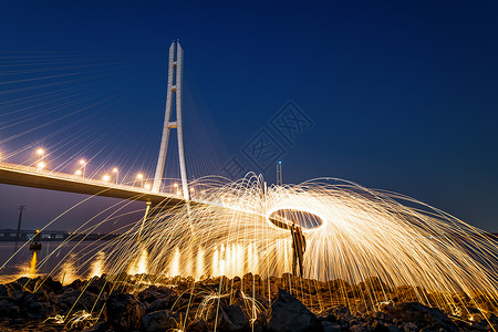 南京长江大桥夜景光绘背景