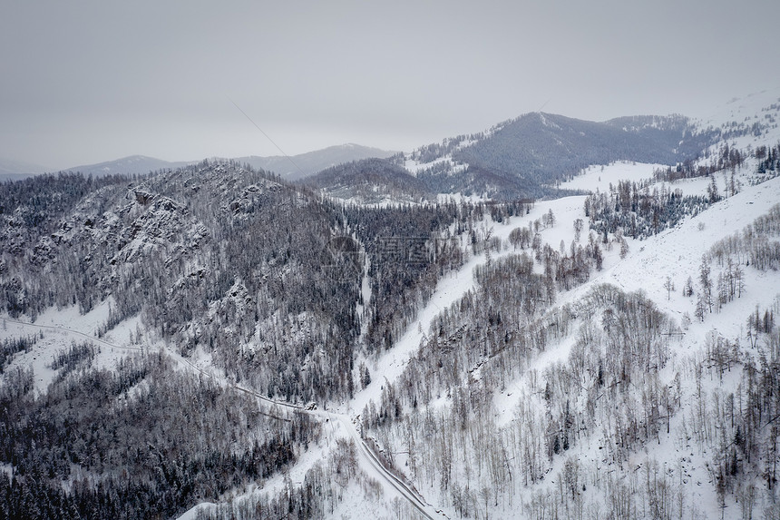 航拍新疆喀纳斯雪山森林图片