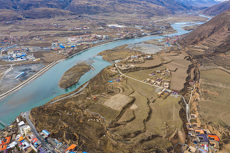 四川省甘孜藏族自治州甘孜市航拍高清图片