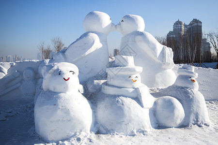 哈尔滨雪人谷冬天高清图片素材