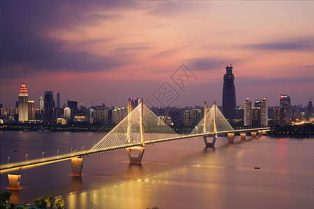 武汉江景武汉长江二桥落日晚霞夜景背景