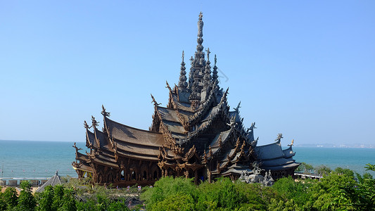 朗木寺泰国芭提雅海边的寺庙真理寺背景