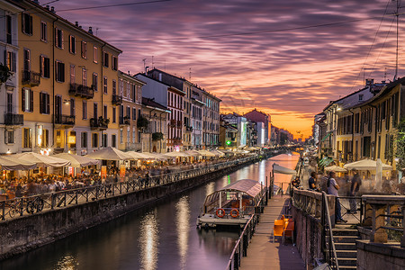 意大利米兰城市日落夜景风光背景