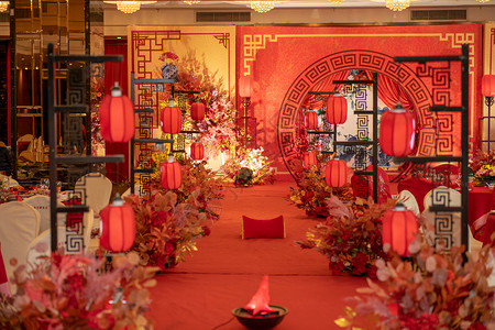 中式灯笼花纹中式婚礼场景背景