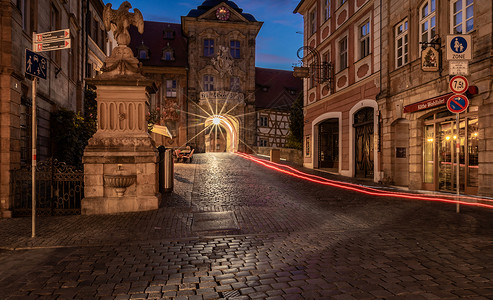 古堡夜景德国古堡之路旅游名城班贝格城市夜景风光背景