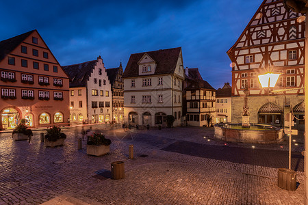 德国著名旅游城市罗腾堡城市中心广场夜景背景