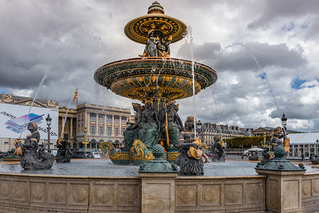 欧洲法国巴黎协和广场喷泉风光背景