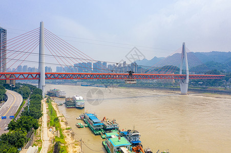 索道桥航拍网红城市重庆长江大桥江景跨江索道背景