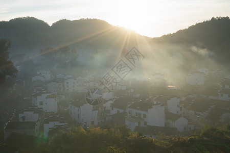 江西上饶市宏村最美村落日出背景图片