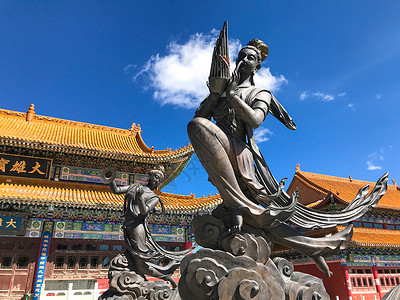 拜佛女山西五台山寺庙飞天仙女背景