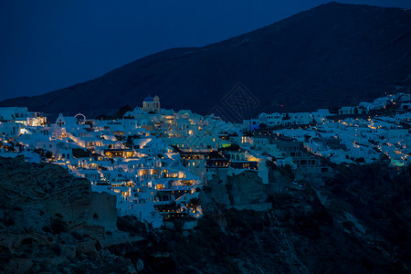 希腊夜景圣托里尼半岛夜色背景