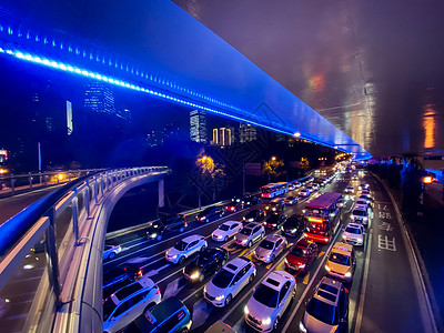 上海车牌上海延安路高架车流夜景背景