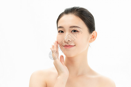 中国妆容女性护肤美容形象手托脸形象背景