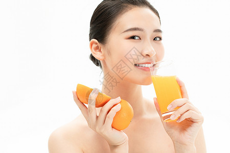 健康活力少女喝橙汁图片