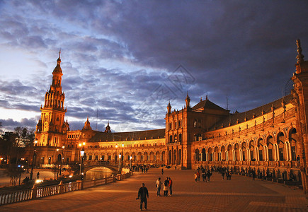 塞维利亚西班牙广场夜景城市建筑高清图片素材