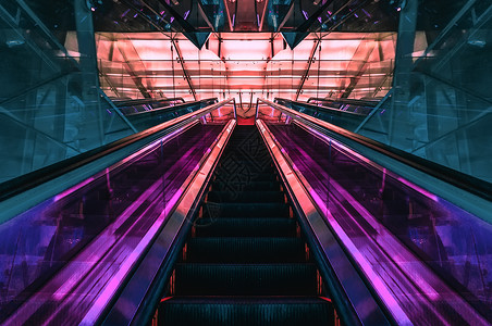 地铁扶梯上海地铁二号线扶梯赛博朋克科技感背景背景