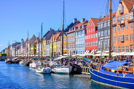 东欧丹麦七月哥本哈根新港全景背景