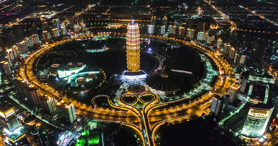 郑州科技馆河南郑州郑东新区夜景背景