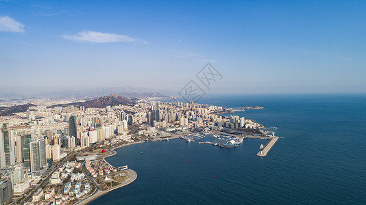 沿海海岸青岛沿海一线城市高楼景观背景