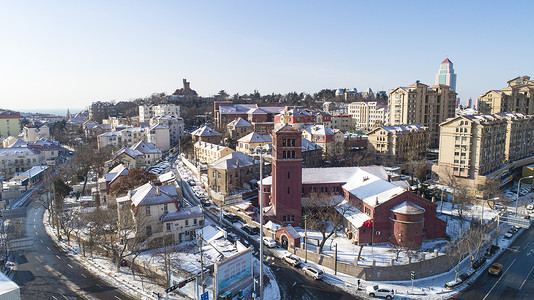 青岛圣保罗教堂旧址雪景背景图片