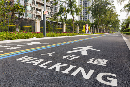 小区道闸小区公园户外人行跑步道背景