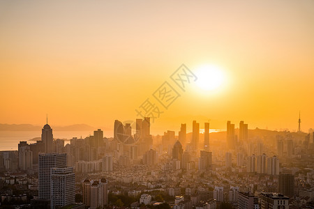 沿海地区山东青岛夕阳背景