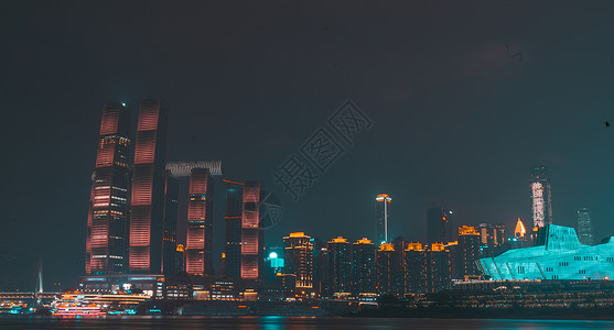 重庆繁华夜景重庆特色地标来福士建筑背景