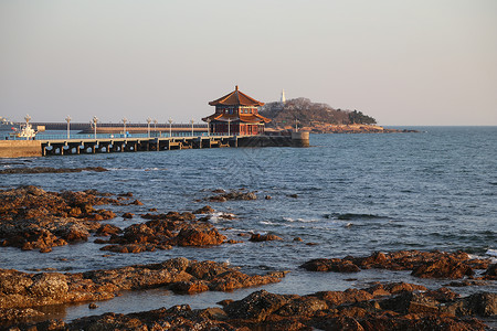 青岛栈桥海水天空高清图片素材