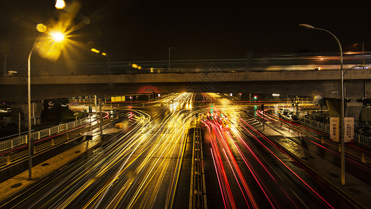 感伤北京街道夜景车流背景