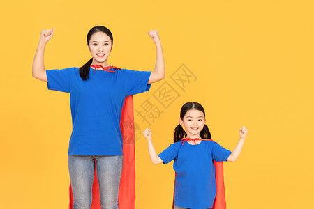 儿童超人蓝色创意超人母女背景