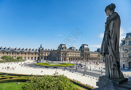 法国巴黎卢浮宫博物馆建筑群外观俯视高清图片素材
