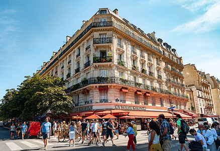 拐角法国巴黎街景建筑背景