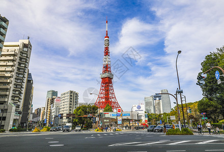 日本东京东京地标东京塔远景背景