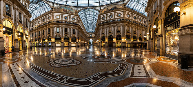 欧洲购物意大利米兰购物中心埃马努埃莱二世长廊全景图背景