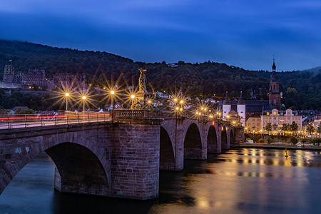 欧洲德国海德堡老桥夜景高清图片