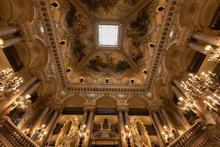 法国巴黎歌剧院大厅穹顶建筑高清图片素材