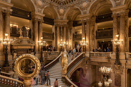巴黎旅游景点巴黎歌剧院金碧辉煌的大厅背景图片