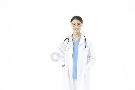 女性医生戴着听诊器形象背景图片