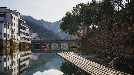 瑶绣江西景德镇瑶里古镇小桥竹筏流水人家背景