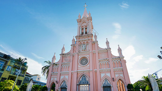 单纯基督教越南岘港网红粉红教堂背景