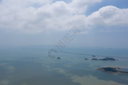 港澳旅游宣传单广东珠海山顶俯瞰海岛和港珠澳大桥全景背景