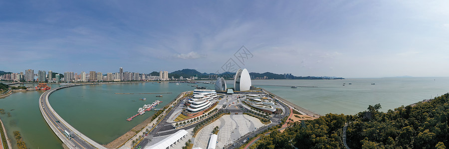 珠海御温泉广东珠海地标日月贝大剧院全景长片背景